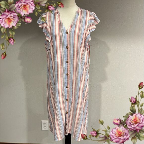 Elle button down striped straight fit mini dress size medium - Picture 1 of 12